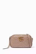Beige Leather Small GG Marmont Shoulder Bag