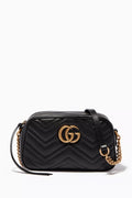 Black Leather Small GG Marmont Shoulder Bag
