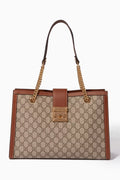 Brown Padlock GG Medium Tote Bag