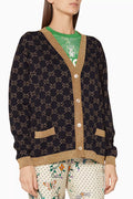 Dark-Blue & Gold Cotton-Lurex GG Cardigan