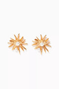 Gold Tone Pearl Starburst Earrings