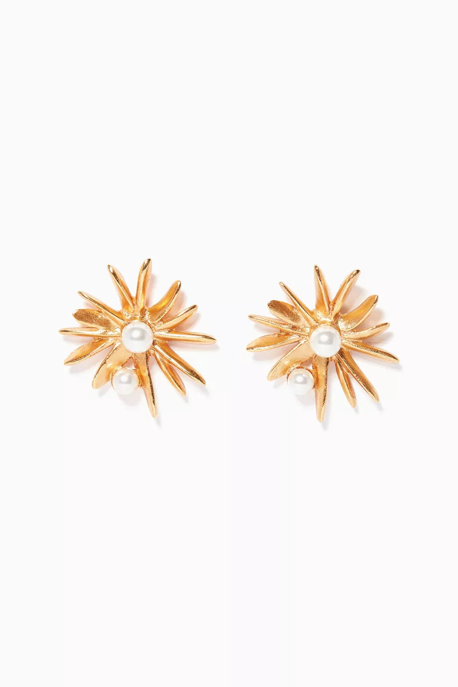Gold Tone Pearl Starburst Earrings