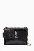 Medium Sunset Bag in Crocodile Embossed Shiny Leather