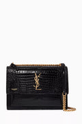 Medium Sunset Bag in Crocodile-Embossed Shiny Leather