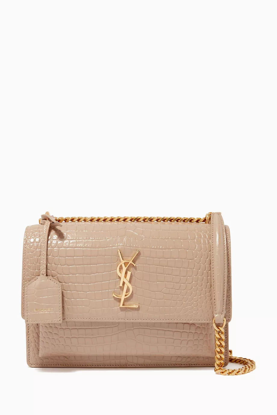 Medium Sunset Bag in Crocodile-Embossed Shiny Leather