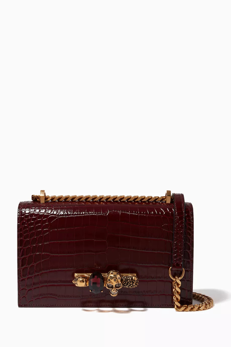 Jewelled Satchel in Croc-embossed Leather