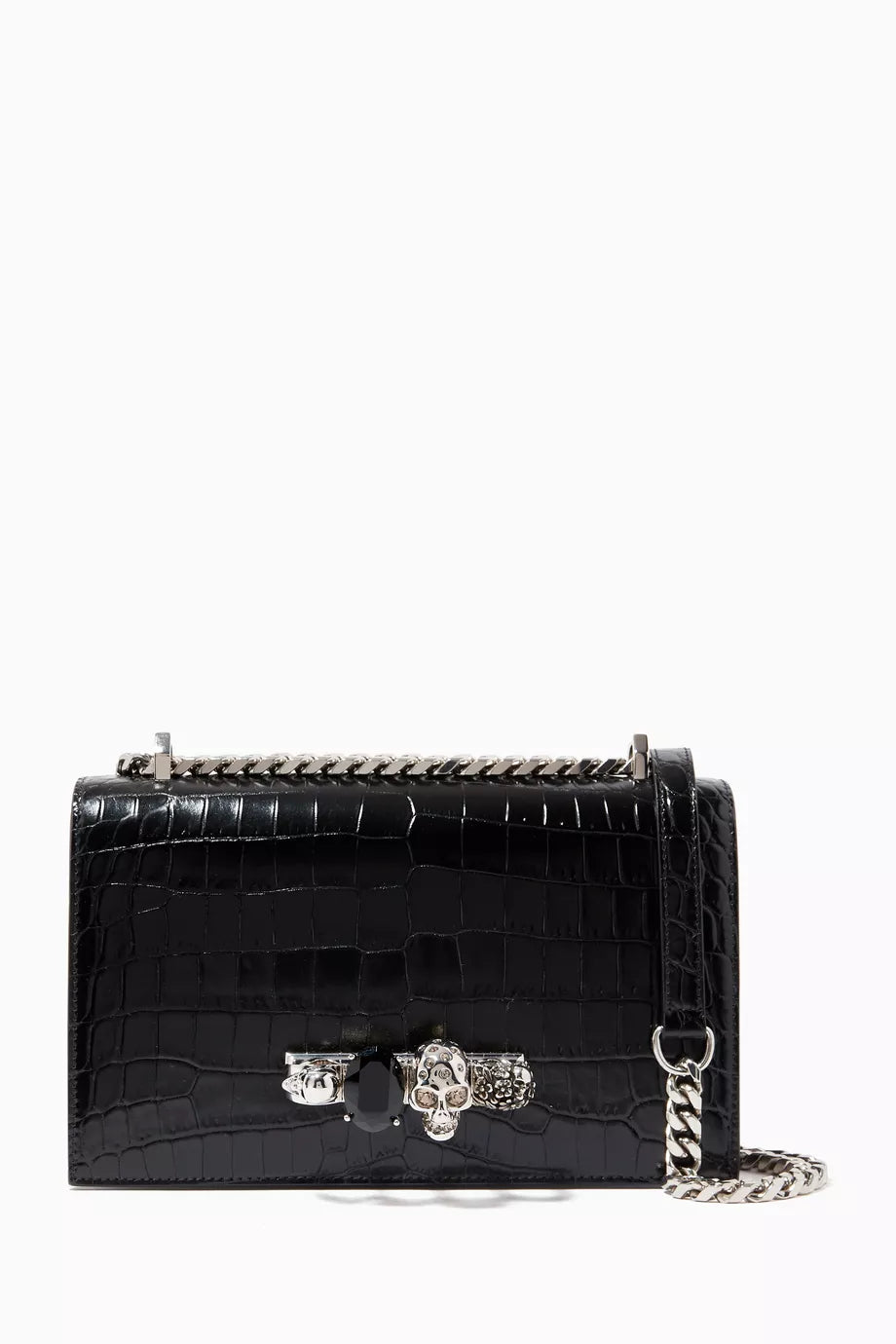 Jewelled Satchel in Croc Embossed Calfskin