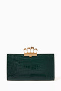 Four Ring Flat Pouch in Croc-embossed Leather