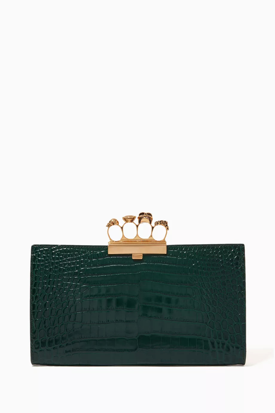 Four Ring Flat Pouch in Croc-embossed Leather