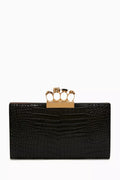 Four Ring Flat Pouch in Croc-embossed Leather