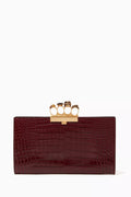 Four Ring Flat Pouch in Croc-embossed Leather