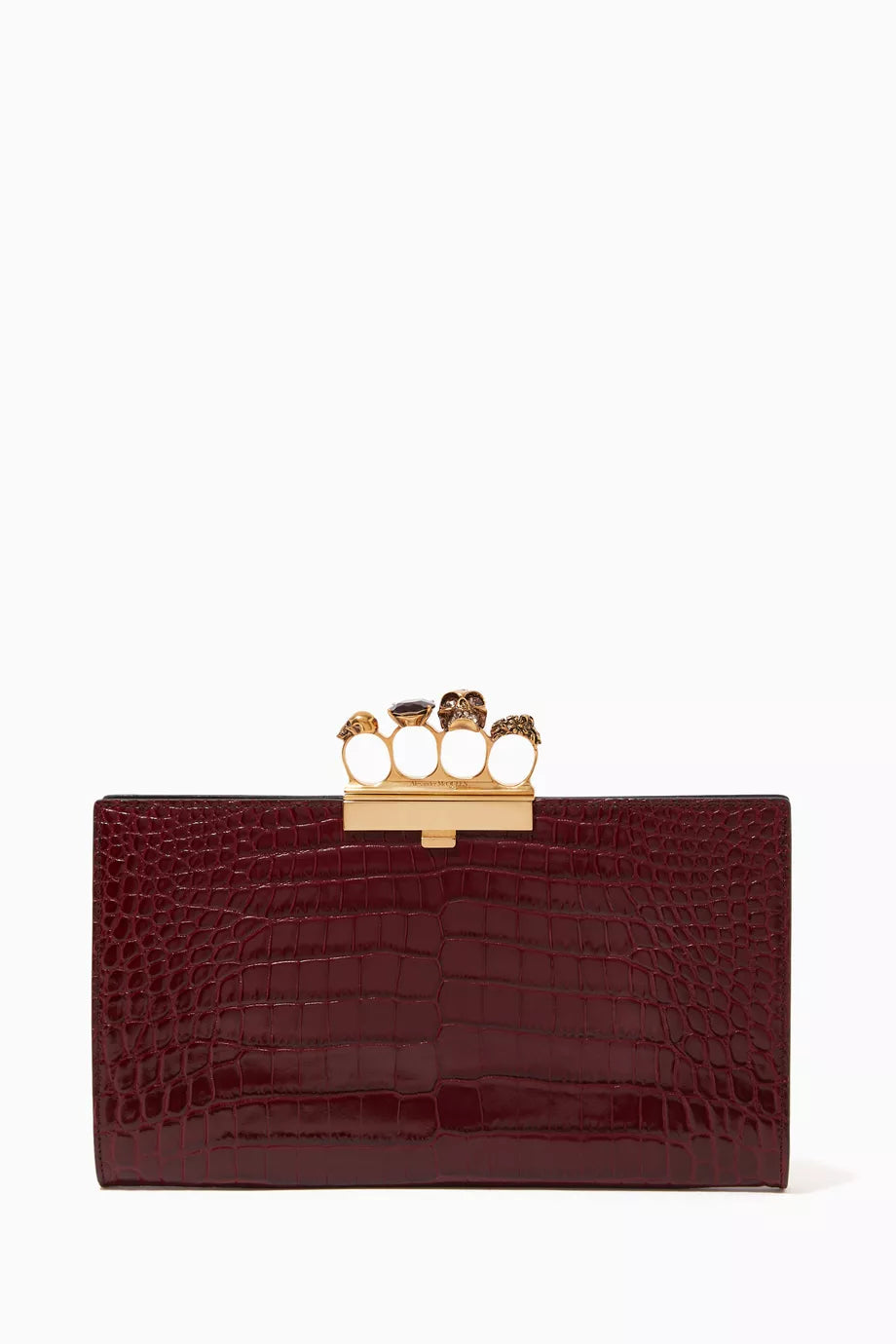 Four Ring Flat Pouch in Croc-embossed Leather