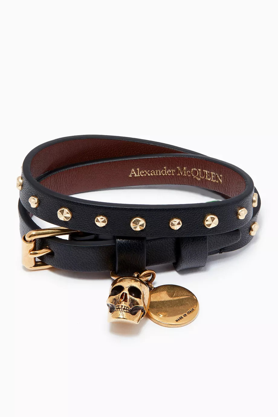 Hammered Studs Double Wrap Bracelet in Leather