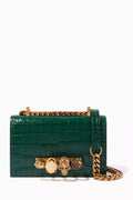 Mini Jewelled Satchel in Croc-embossed Leather