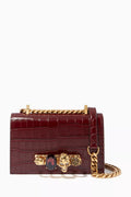 Mini Jewelled Satchel in Croc-embossed Leather