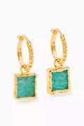 Mini Amazonite Pyramid Charm Hoop Earrings in 18kt Gold-Plated Brass