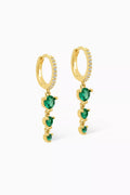 Glass Stone Dangles Pave Huggie Earrings in Gold-plated Brass
