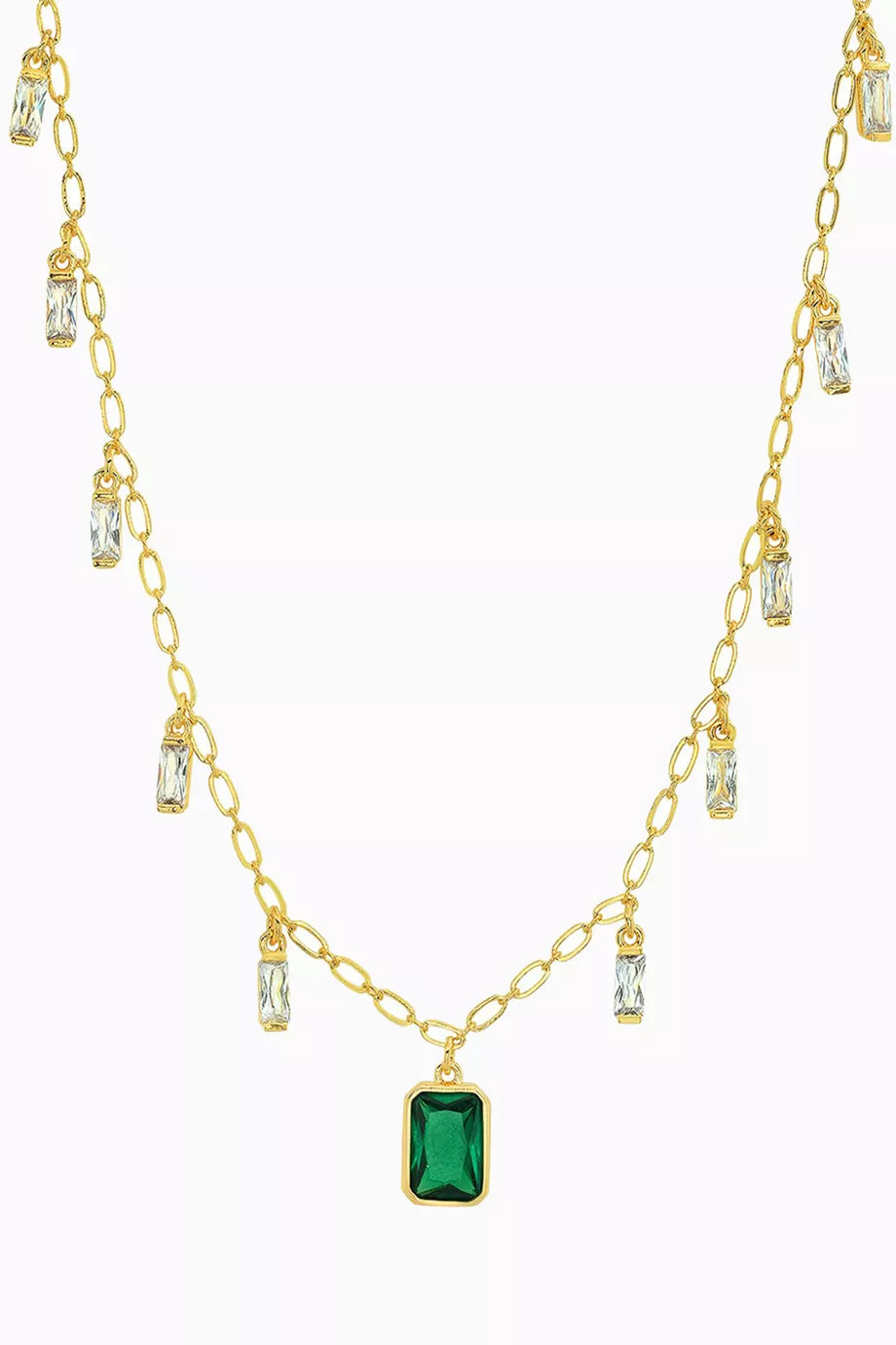 Emerald Baguette Dangle Necklace