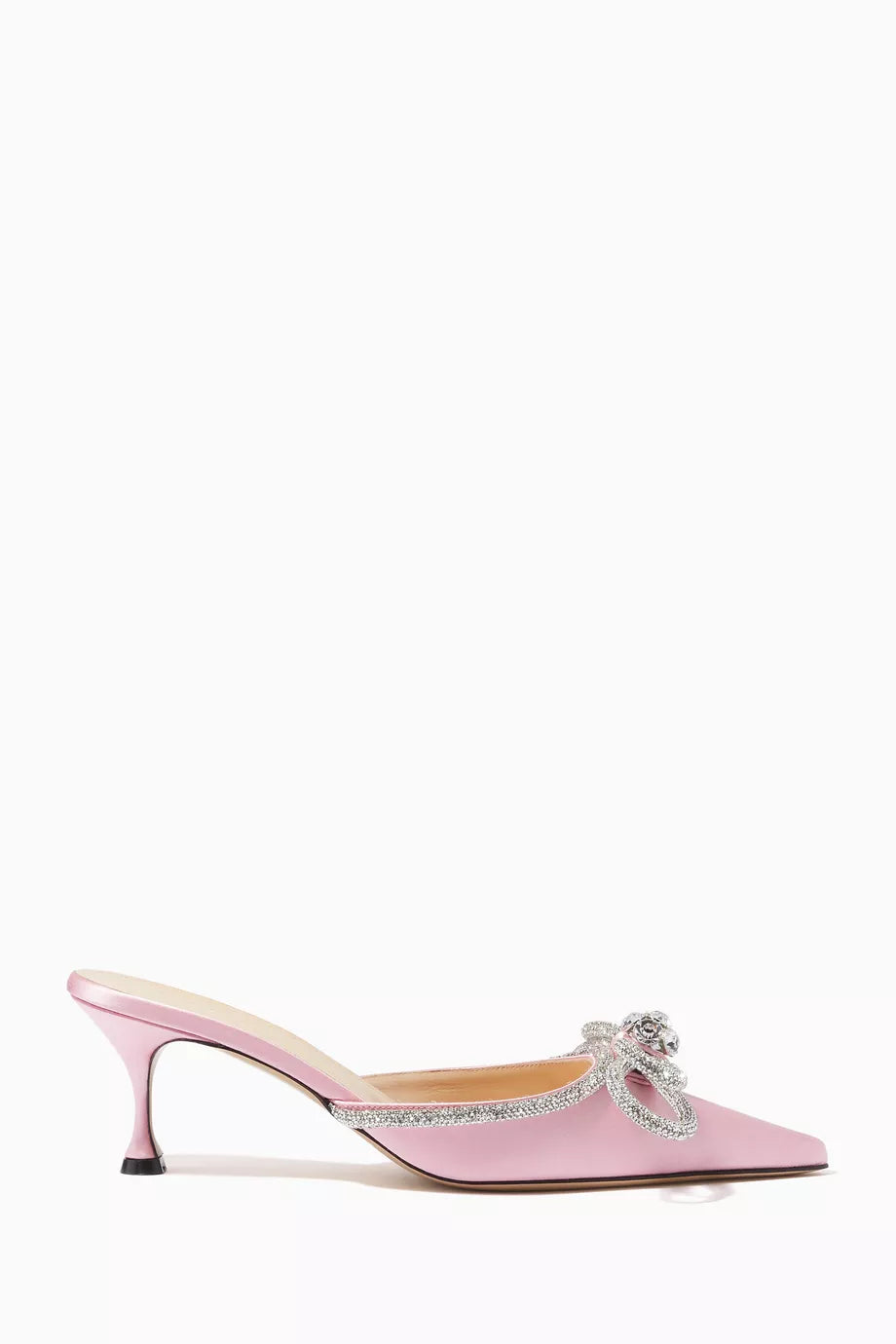 Double Bow Crystal Mules in Satin