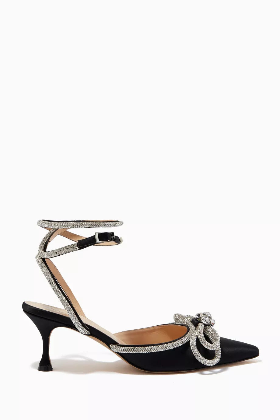 Double Bow Crystal Pumps in Satin