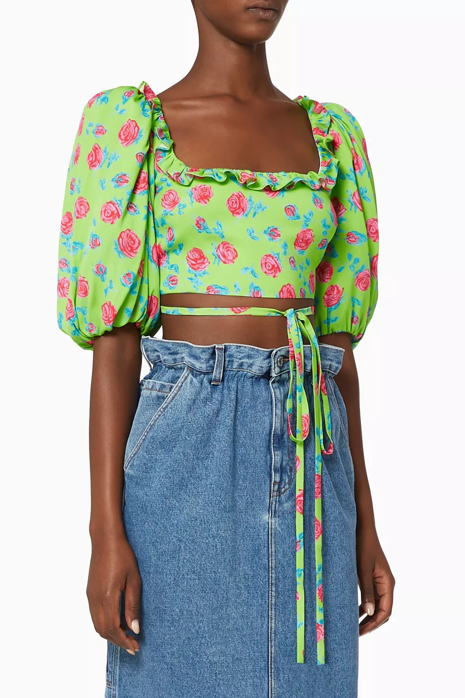 Floral Silk Crêpe Cropped Top