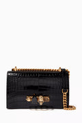 Jewelled Satchel in Croc Embossed Calfskin