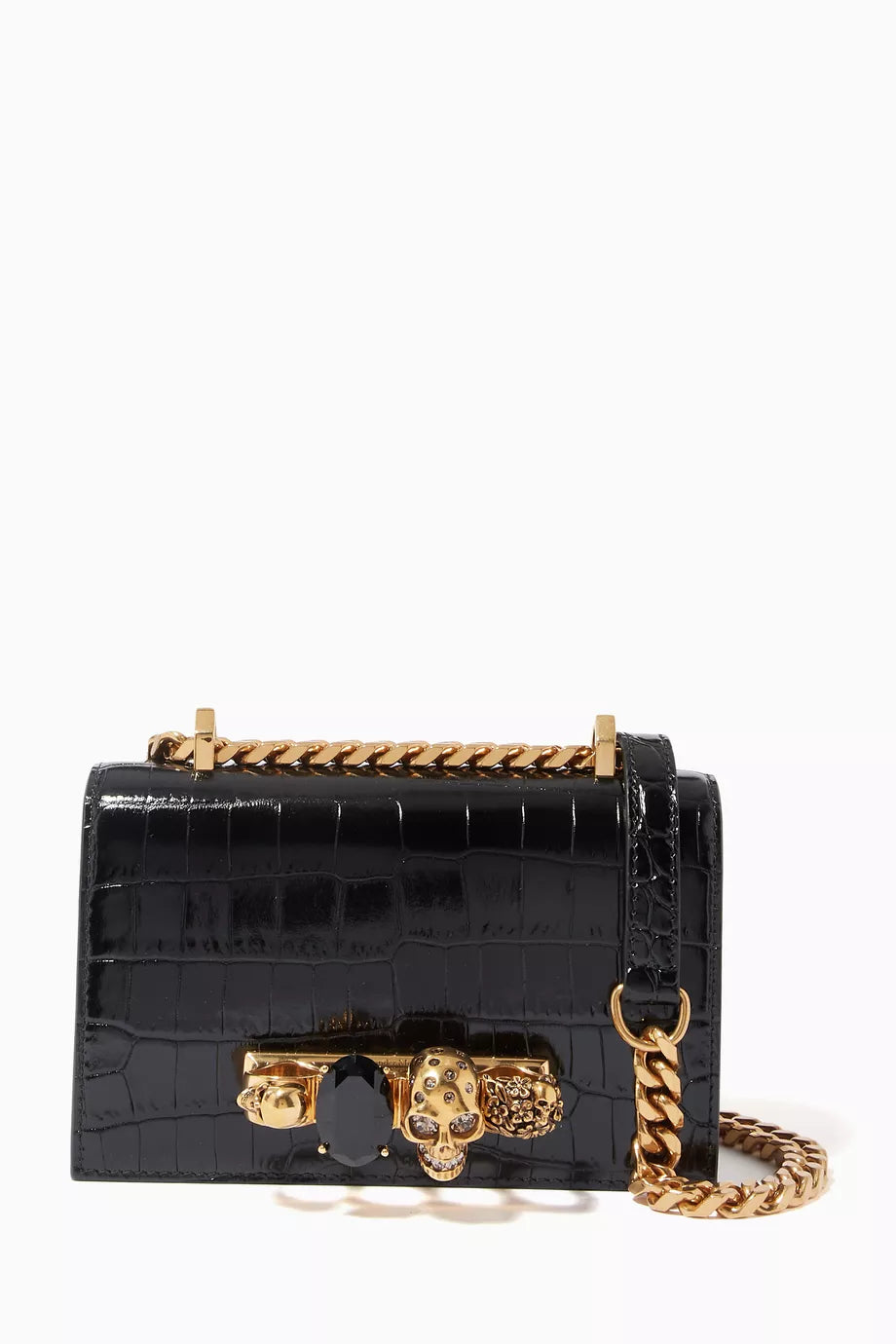 Mini Jewelled Satchel in Croc-embossed Leather