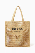 Logo Tote Bag in Raffia