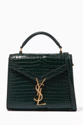 Mini Cassandra Top Handle Bag in Croc-embossed Shiny Leather