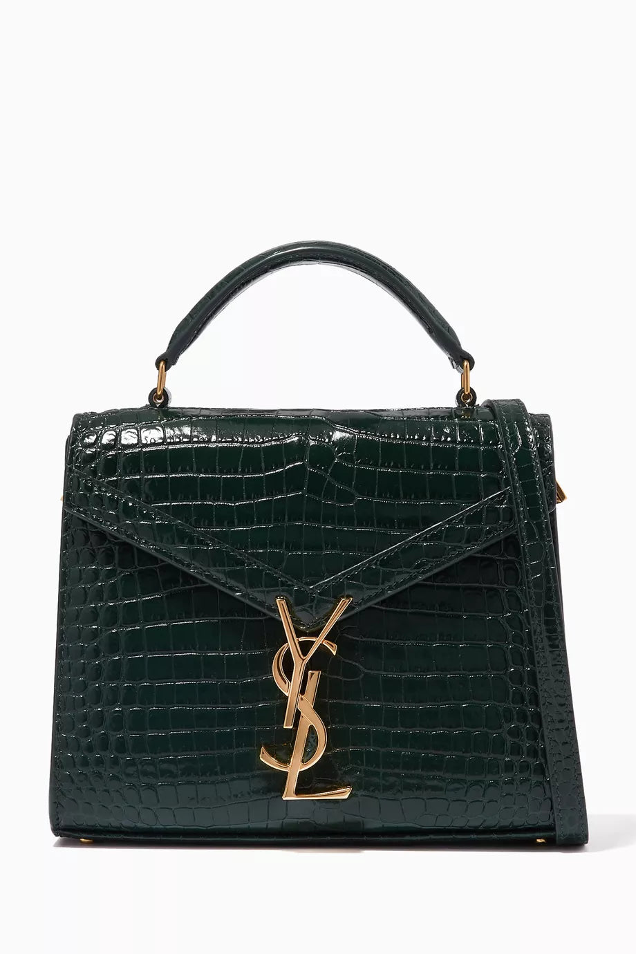 Mini Cassandra Top Handle Bag in Croc-embossed Shiny Leather