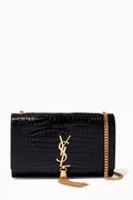 Medium Kate Bag in Croc-embossed Shiny Leather