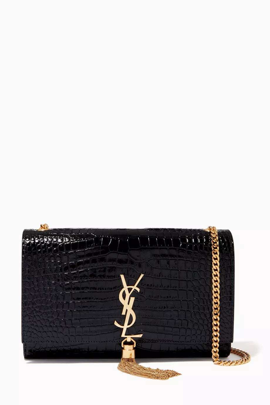 Medium Kate Bag in Croc-embossed Shiny Leather