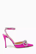 Double Crystal Bow Pumps in Silk Satin