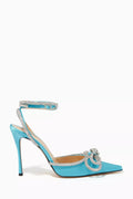 Double Crystal Bow Pumps in Silk Satin