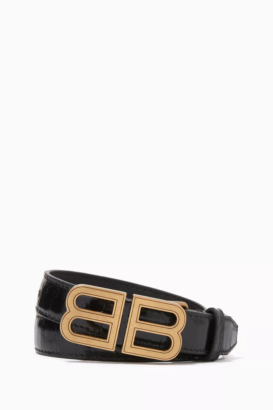 BB Hourglass Thin Belt in Crocodile Embossed Calfskin