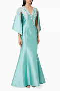 Mikado Mermaid Embroidered Cape Dress