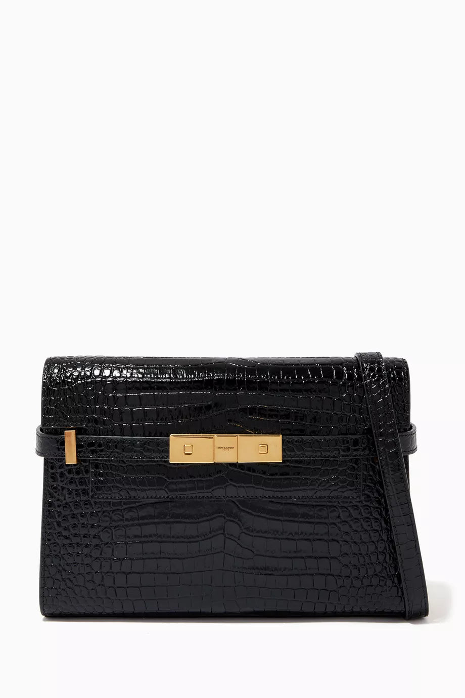 Manhattan Small Shoulder Bag in Shiny Crocodile-embossed Leather