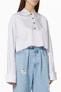 Embellished Cropped Shirt in Cotton Poplin