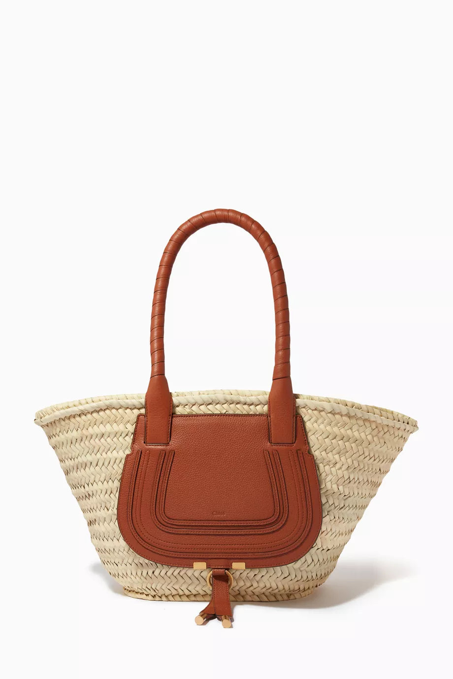Medium Marcie Basket Bag in Raffia & Grained Calfskin