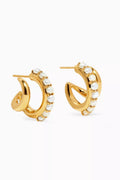 Claw Studded Pearl Double Hoop Earrings in 18kt Gold Plating
