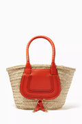 Mini Marcie Basket Bag in Raffia & Grained Calfskin
