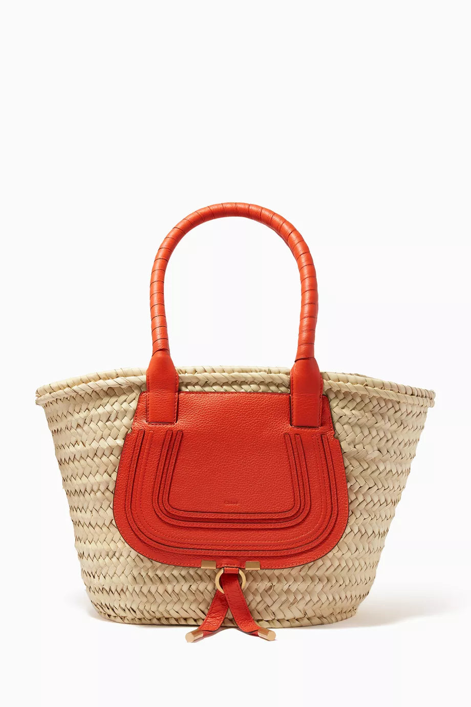 Mini Marcie Basket Bag in Raffia & Grained Calfskin