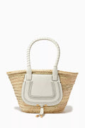 Medium Marcie Basket Bag in Raffia & Grained Calfskin