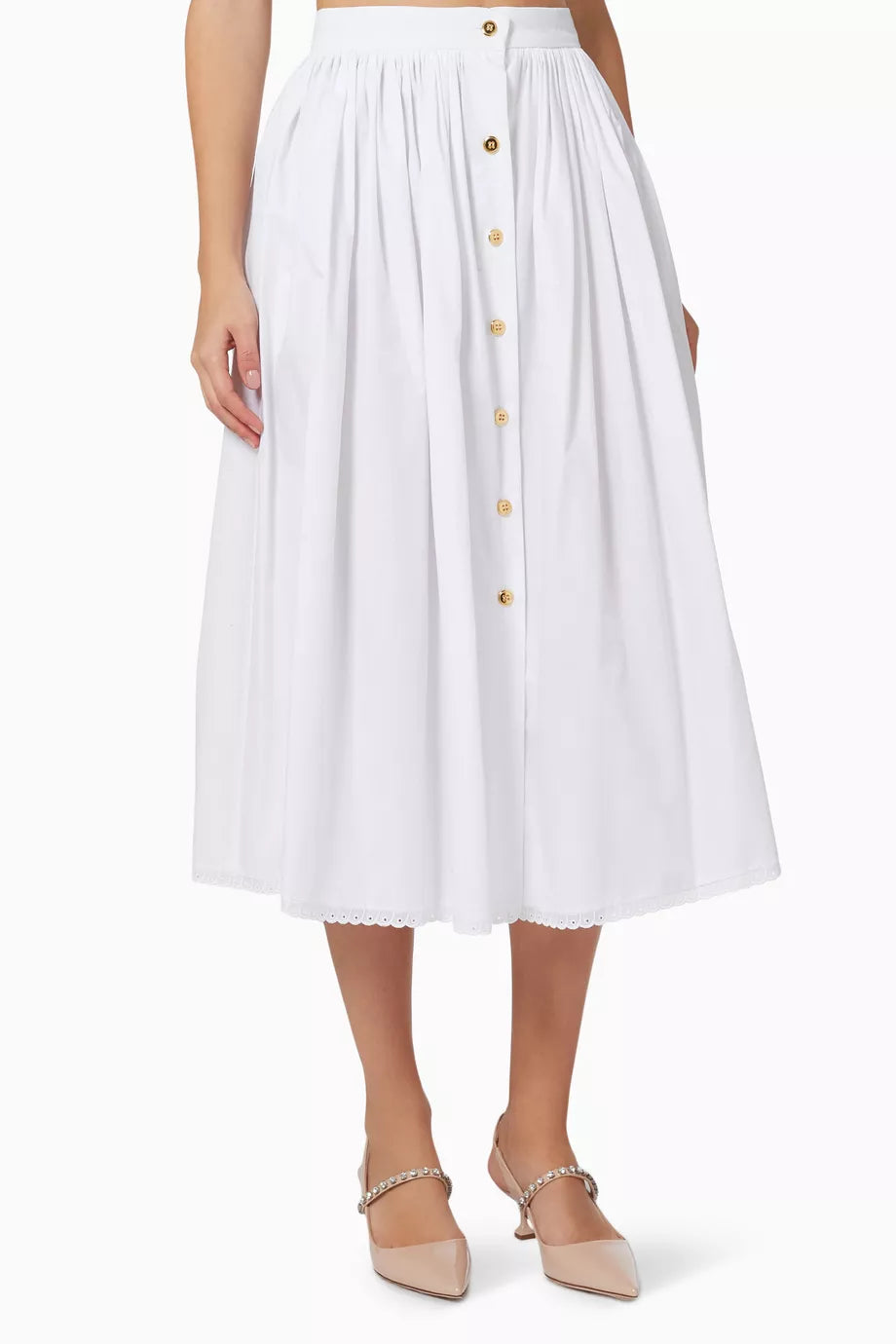 Buttoned Midi Skirt in Cotton Poplin