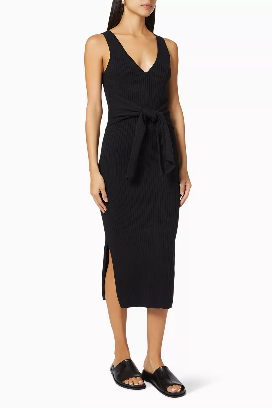 Belted Body Dress in Ribbed Knit
