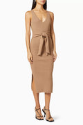 Belted Body Dress in Ribbed Knit