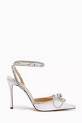 Double Bow Crystal Sandals in Satin