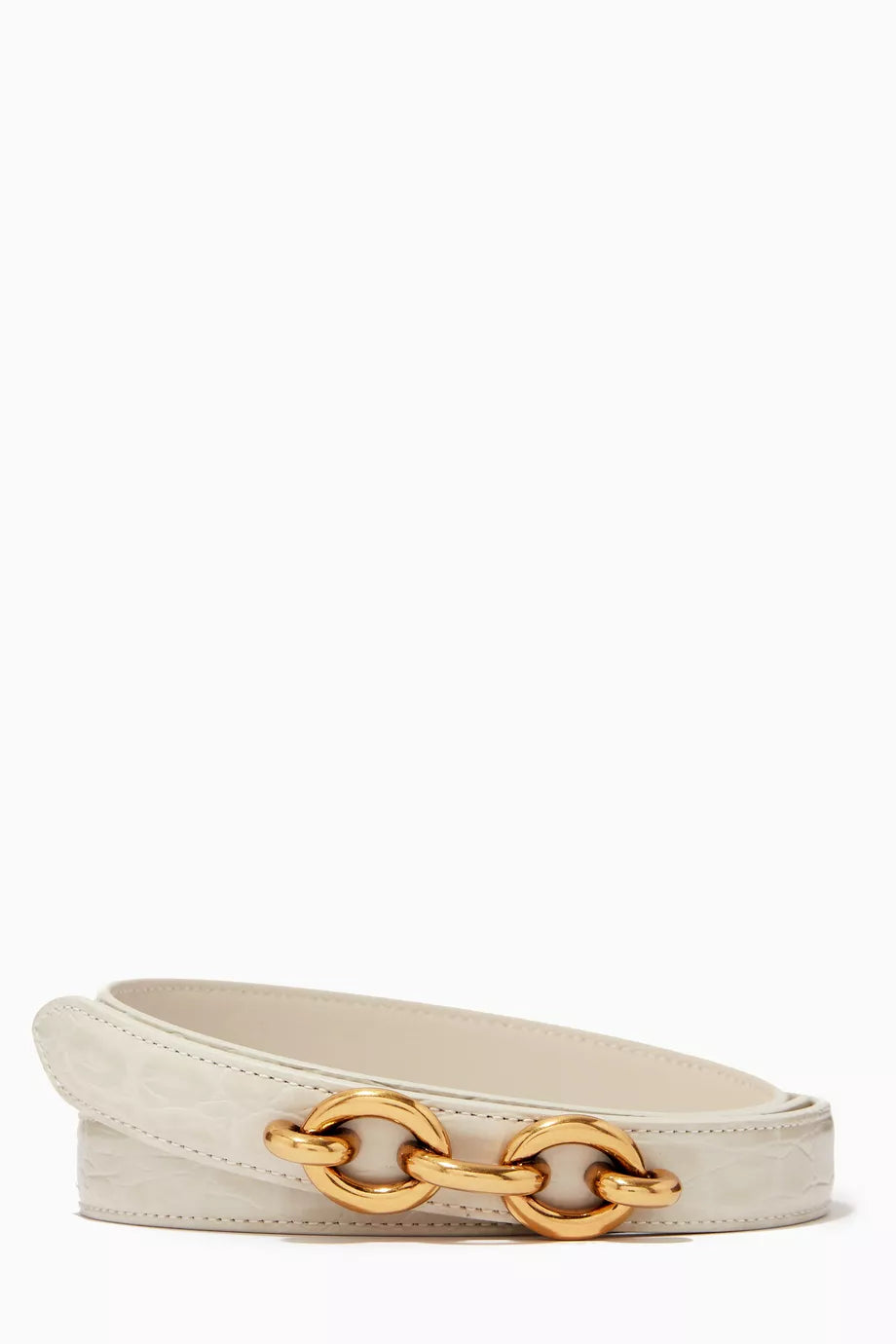 Maillon Narrow Belt in Croc-embossed Leather