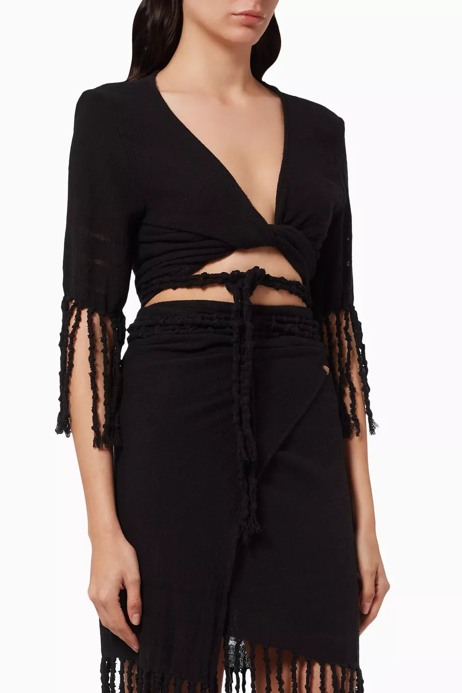 Saskun Wrap Crop Top in Cotton Jute