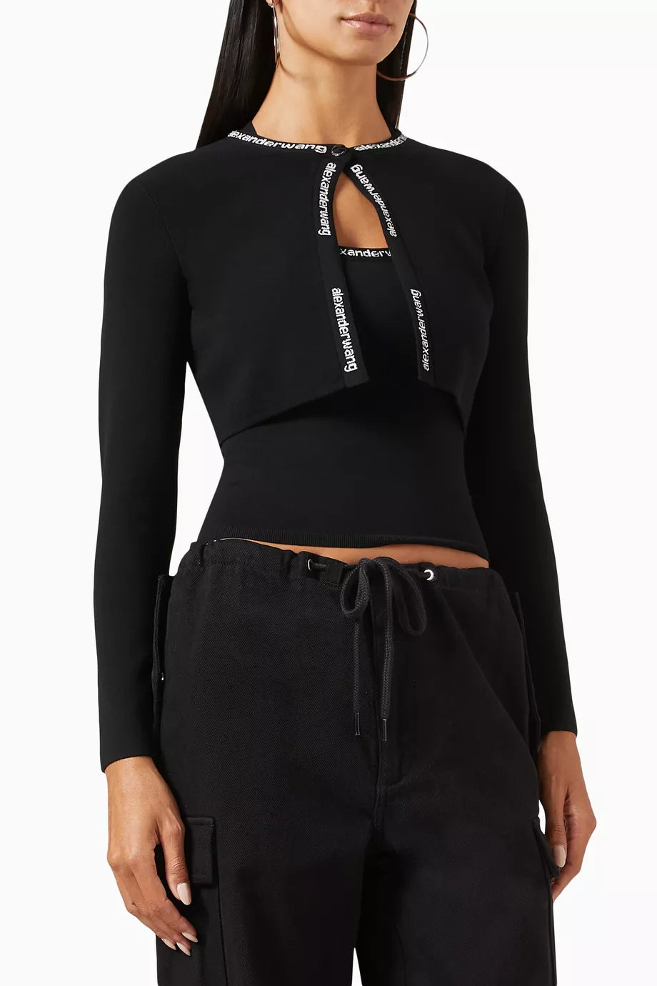 Jacquard Logo Cardigan in Stretch Knit